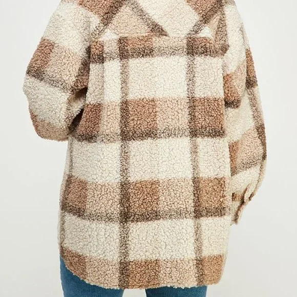 Devan Teddy Plaid Shirt Jacket - Mocha - Picture 4 of 4